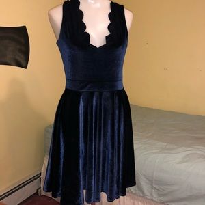 Navy blue velvet skater dress